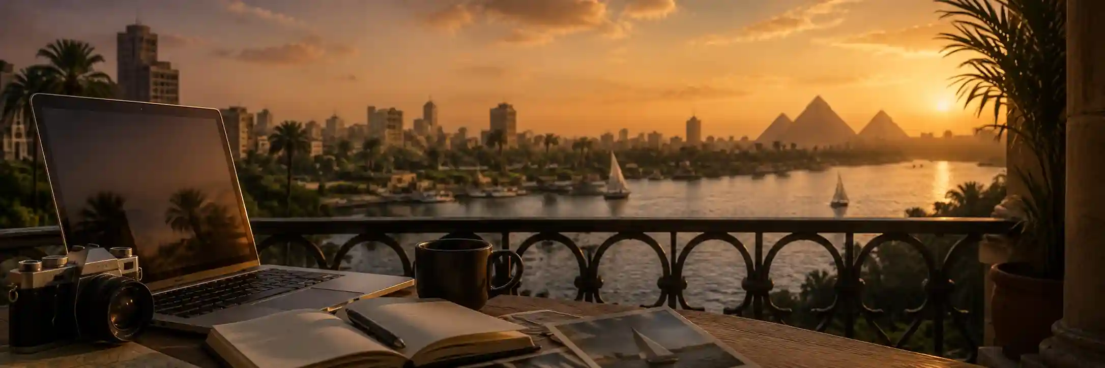 Terrazza sul Nilo al Cairo al tramonto
